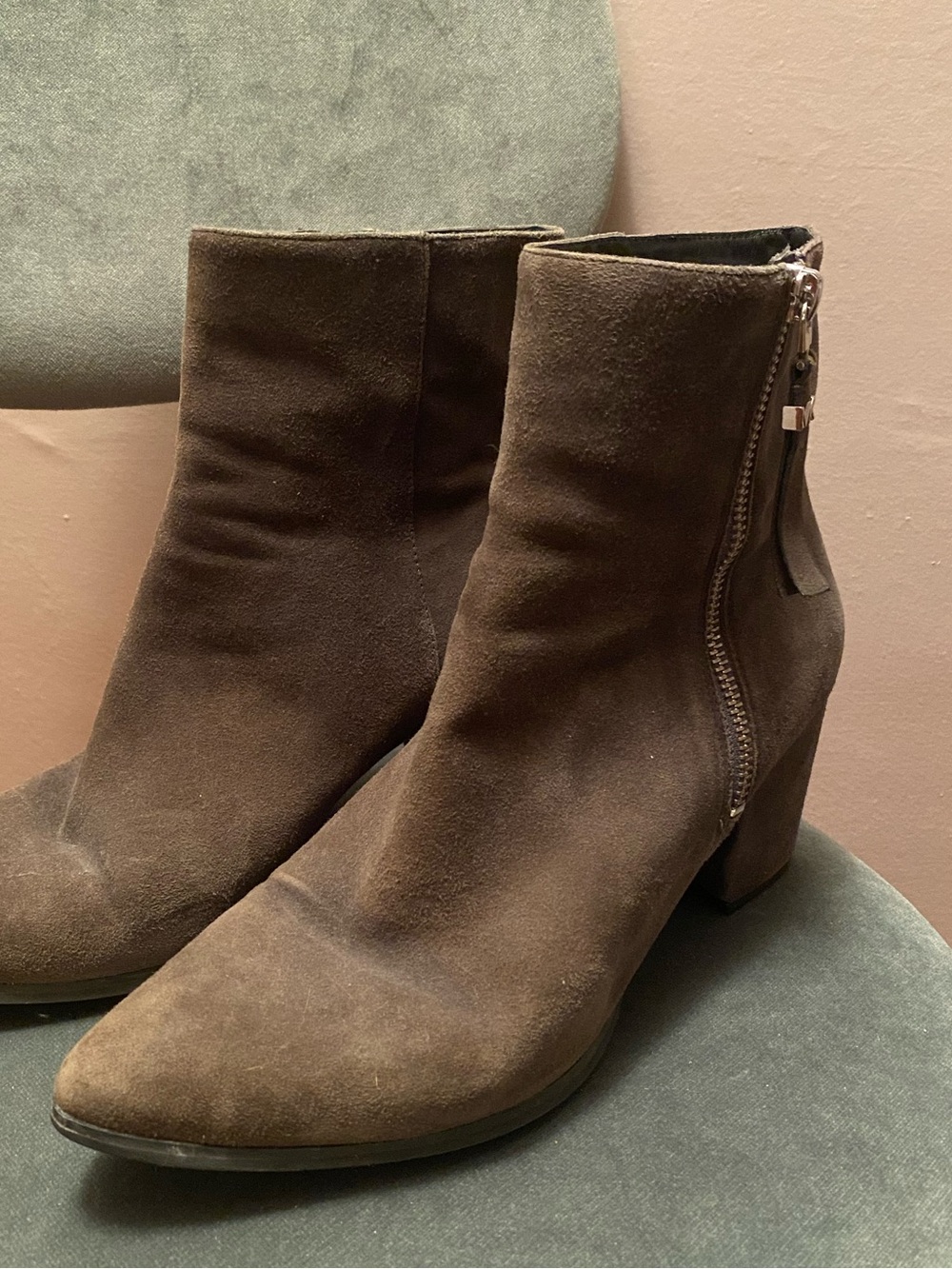 Women’s Grey Suede Ankle Boots with Side Zip